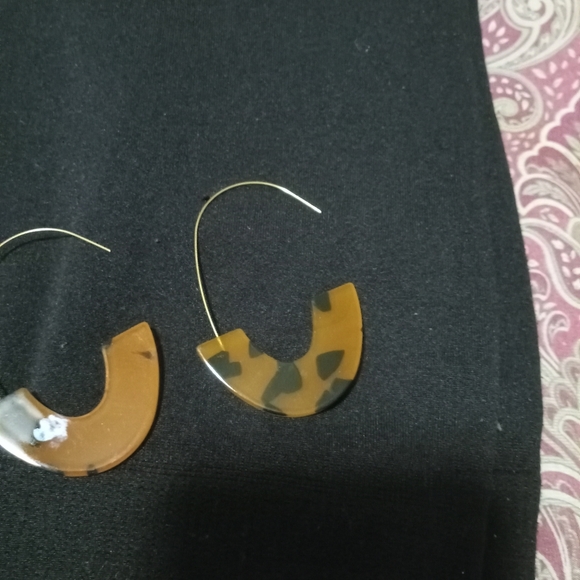 Dangle Earrings Brown Tan leopard Disco Modernist Bohemian Threader Pierced 3" - Picture 5 of 5